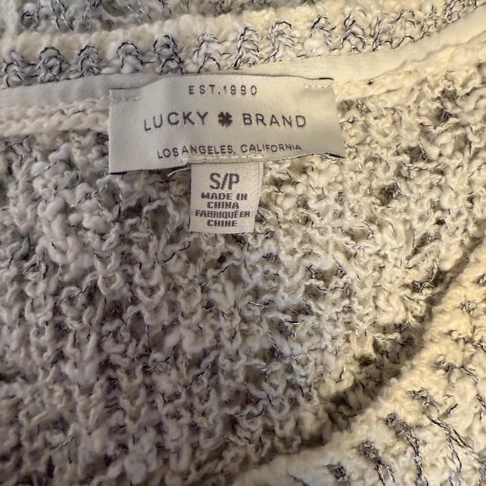 LUCKY BRAND Womens Metallic Silver Chevron Stripe Open Knit Sweater Size Small - Picture 5 of 7